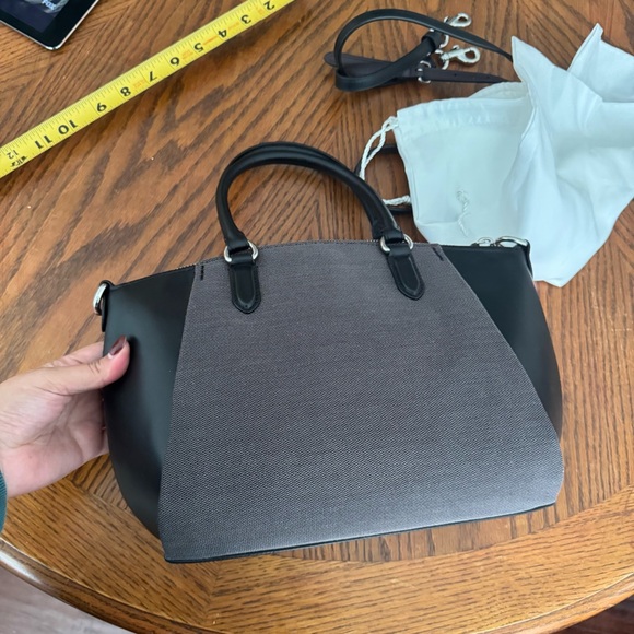 COACH #C0669 Black Leather & Gray Jacquard Satchel Elise w/ Logo - Picture 4 of 5